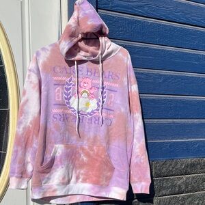 Care Bears Women's Pink and Lavender Tie-Dye hoodie sz L